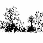 Black & White Swirly Landscape Trees Fruit Hills photo sculptures