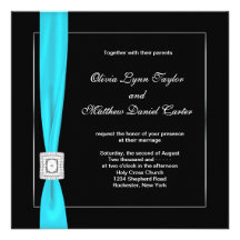 Black White Teal Blue Teal Bow Wedding Personalised Announcements