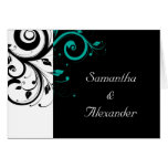 Black+White Teal Swirl Folded Wedding Invitation Greeting Card