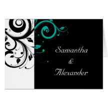 Black+White Teal Swirl Folded Wedding Invitation Greeting Card