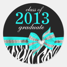 Black White Teal Zebra Graduation Seal Sticker