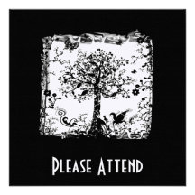 Black & White Tree Butterfly Silhouette Personalized Announcement