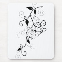 Black & white vector ivy swirl branch silhouette mousepads