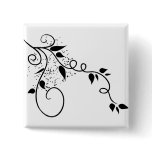 Black & white vector swirl branch silhouette pinback buttons