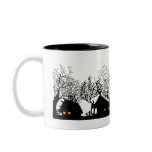 black & white village mugs