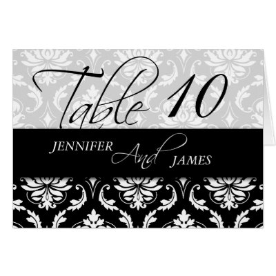 Black White Wedding Table Number Cards Damask by monogramgallery