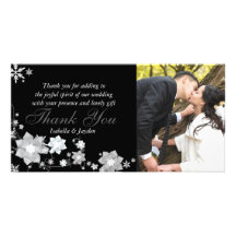 Black & White Winter Wedding Thank You Photo Cards