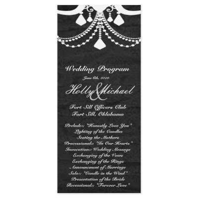 Black white with chandielr wedding Program by HollyMusolf