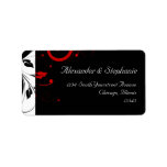 Black +White with Red Reverse Swirl Wedding Label