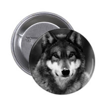Black & White Wolf Button