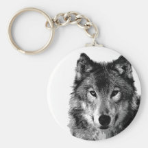 Black & White Wolf Portrait Key Chains