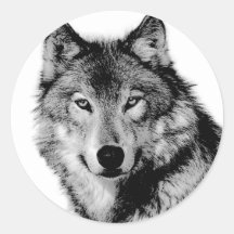 Black & White Wolf Round Stickers