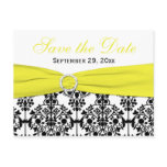 Black, White, Yellow Damask Save the Date Card Postcards