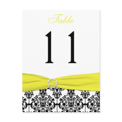 Black, White, Yellow Damask Table Number Card Post Cards by NiteOwlStudio
