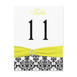 Black, White, Yellow Damask Table Number Card Post Cards