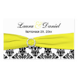 Black, White, Yellow Damask Wedding Favour Tag Business Card Template
