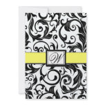 Black White & Yellow Damask Wedding Invitations
