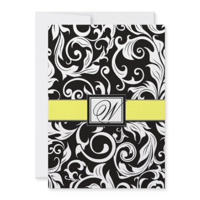 Black White & Yellow Damask Wedding Invitations by natureprints