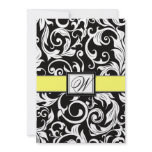 Black White & Yellow Damask Wedding Invitations