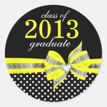 Black White Yellow Polka Dot Graduation Seal Round Sticker