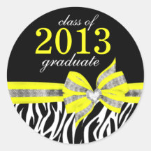 Black White Yellow Zebra Graduation Seal Sticker