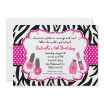 Black & White Zebra Girls Spa Invite