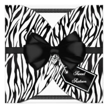 Black White Zebra Invite Ribbon & Jewelled Bow