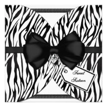Black White Zebra Invite Ribbon & Jewelled Bow