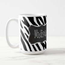 Black & White Zebra Stripes; Vintage Chalkboard Mugs