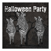 Black & White Zebras Halloween Invitation