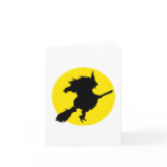 Black witch silhouette against golden full moon greeting cards