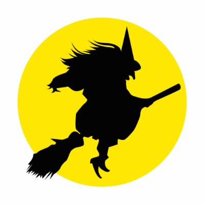 Black witch silhouette against golden full moon photo cut outs by witcheswardrobe