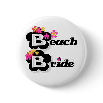 Black with Flowers Beach Bride Button
