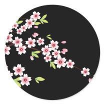 Black with Pink and Green Cherry Blossom Sakura Sticker