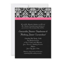 Black with Pink Passion Damask Custom Announcements