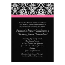 Black with Pink Passion Damask Custom Announcements