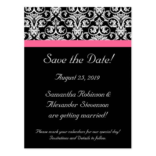 Black with Pink Passion Damask Post Card