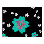 Black With Turquoise Flowers Postcards