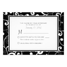 Black with White Scroll Wedding RSVP Custom Custom Announcements