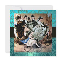 BLACK YELLOW  BLUE BICYCLE WEDDING DAMASK MONOGRAM CUSTOM ANNOUNCEMENT