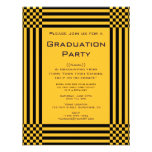 Black Yellow Checkers Stripes Graduation Party Personalised Announcements