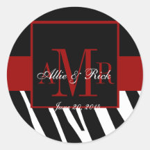 Black Zebra Monogram Names Wedding Favour Labels Stickers
