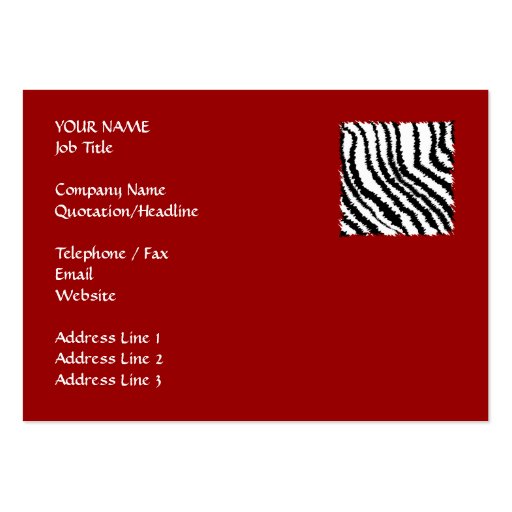 Black Zebra Print Pattern on Deep Red. Business Card Templates