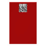 Black Zebra Print Pattern on Deep Red. Custom Stationery