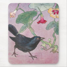 Blackbird and Nasturtiums Mousepads