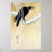 Blackbird in Snow, Ikeda Koson Posters