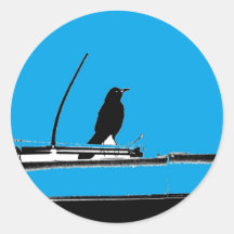 Blackbird with Antenna on Turquoise Sticker