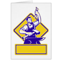 Blacksmith Holding Hammer with Anvil Retro Card