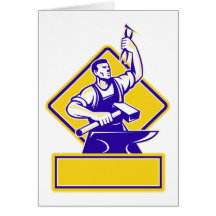 Blacksmith Holding Hammer with Anvil Retro Card