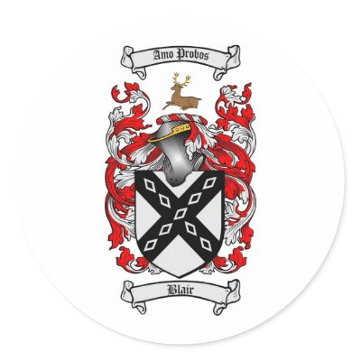 BLAIR FAMILY CREST -  BLAIR COAT OF ARMS ROUND STICKERS by heraldics